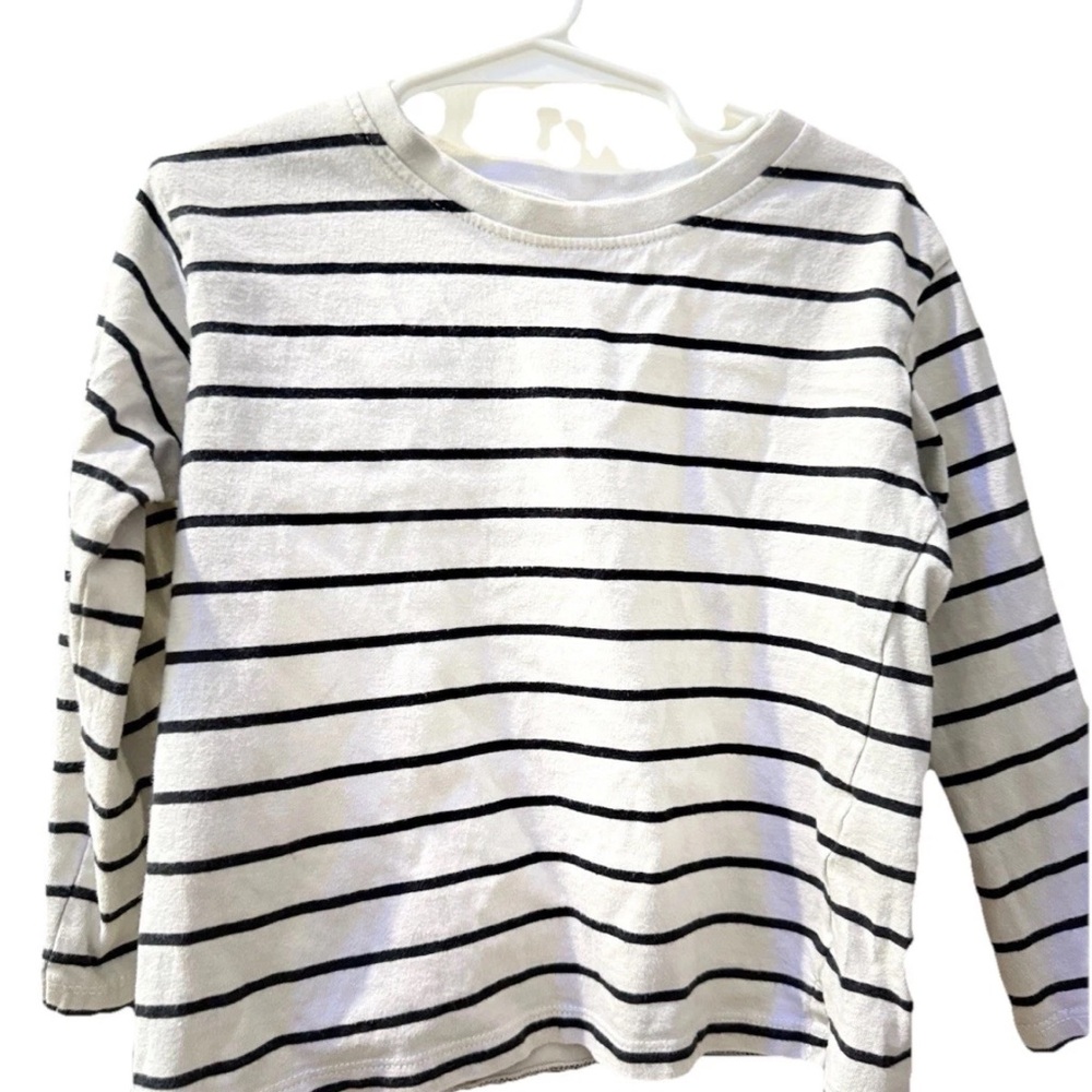 Zara Kids Black and White Striped Long Sleeve Tee